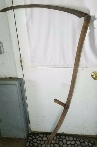 Antique 58 " Scythe Cutting Farm Tool With 30 " Blade.
