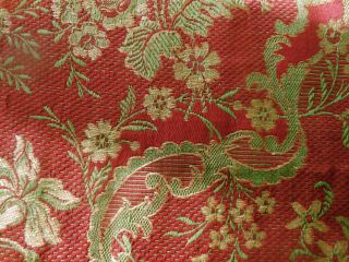 Antique French Floral Garland Woven Tapestry Jacquard Cotton Fabric Red Green