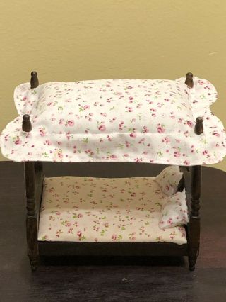 Vintage Dollhouse Miniature Wood Doll Canopy Bed Furniture
