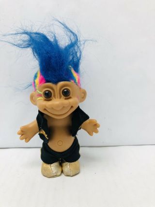 Russ Troll Doll Punk Rocker Vintage 1990s Blue Mohawk Rainbow Hair Collectible