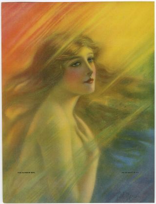 Antique F.  W.  Read 1920s Art Deco Pin - Up Print Lovelorn Maiden The Rainbow Girl