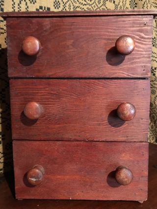 Antique Primitive Small Wood 3 Drawer 6 Knob Bureau Chest Cabinet Aafa