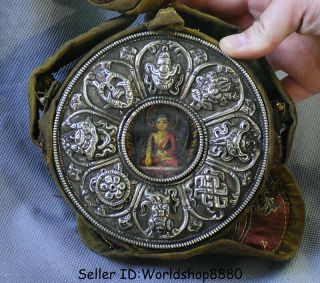 5.  2 " Rare Old Tibet Buddhism Silver Shakyamuni Amitabha Buddha Ghau Shrine Box