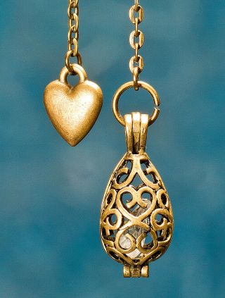 Antique Brass Small Cage Pendulum W/ Heart Pendant - Dowsing Tool