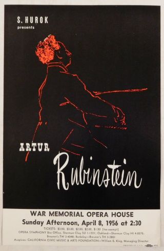 Artur Rubinstein Rare Classical Handbill Sf Opera House April 8 Piano Pianist