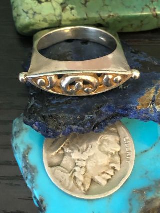 Unique Antique Ethnic Scroll Sterling Silver Square Stack Ring 6g 8.  75 3
