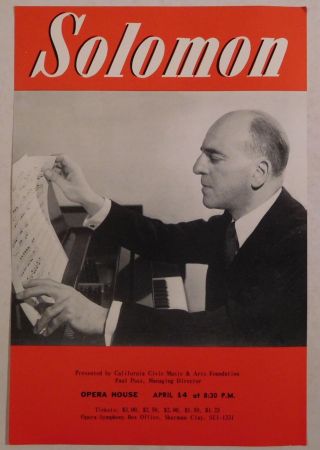 Solomon Vintage Classical Handbill Sf Opera House April 14 Rare Piano Vintage