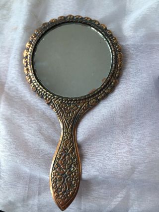Antique Hand Held Mirror Brass/ Nickle Peacock Rare