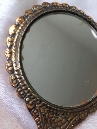 Antique Hand Held Mirror Brass/ Nickle Peacock Rare 3