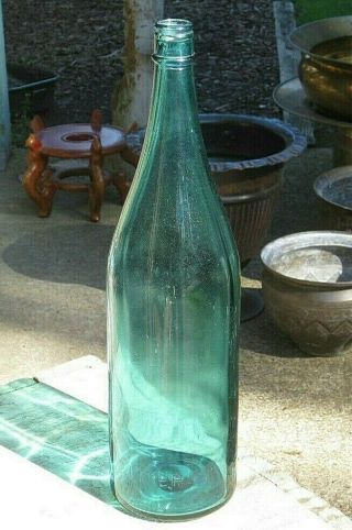 Antique Old Vintage Large Green Glass Wine Bottle 16.  25 " Tall 2 Liter Arabic