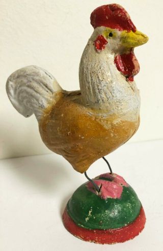Antique /old Vintage Ceramic Composition Folk Art Rooster Wire Legs Putz?