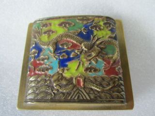 Antique Chinese Dragon Design Scholar ' s Objects Enamel Brass Seal Box 2