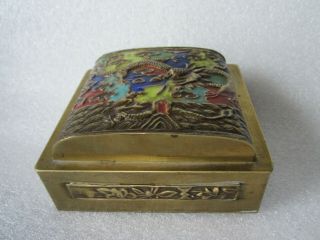 Antique Chinese Dragon Design Scholar ' s Objects Enamel Brass Seal Box 3