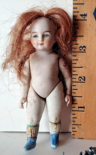 Antique Miniature 4 " Bisque Doll W Wired Ams & Legs