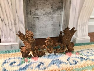 Metal Miniature Dollhouse Fireplace Guard Antique Victorian Griffin Andirons