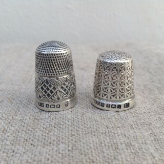 Two Sterling Silver Thimbles - James Fenton 1900,  Henry Griffith & Sons 1931