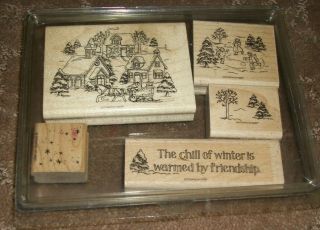 Stampin Up Chill Of Winter Stamps Set 1996 Rare Ice Skate Skating Snow Village