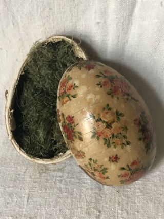 Antique German Paper Mache Egg Candy Container W Grass Stuffing Inside
