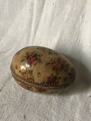 ANTIQUE GERMAN PAPER MACHE EGG CANDY CONTAINER W Grass Stuffing Inside 2