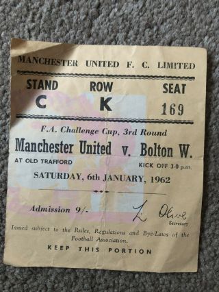 Manchester United V Bolton 61/2 Fac Ticket Stub Rare