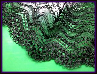 Antique Victorian 1900 Silk Corded Cotton Bobbin Lace Trim Mourning Flounce