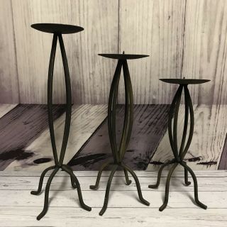 Set Of 3 Tiered Pillar Candle Holders Black Wrought Iron Rustic Home Decor