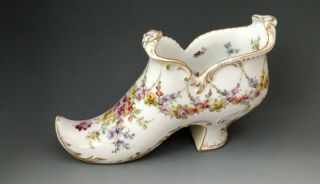 Rare Large Dresden Franziska Hirsch Hand Painted Floral Porcelain Shoe 7 1/2 "