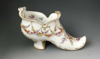 Rare Large Dresden Franziska Hirsch Hand Painted Floral Porcelain Shoe 7 1/2 