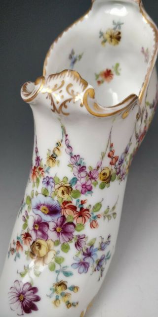 Rare Large Dresden Franziska Hirsch Hand Painted Floral Porcelain Shoe 7 1/2 