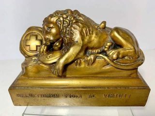 Vintage Jennings Brothers Bronze Lion Of Lucerne Statue Bookend Figure
