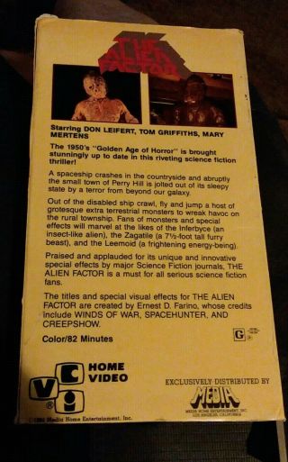Very Rare The Alien Factor VHS Sci - FI Horror VCI Video 1984 2