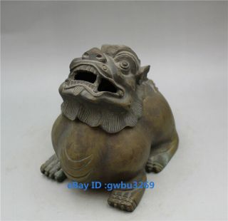 Rare Old Chinese Bronze Handwork Carved Lion Incense Burner
