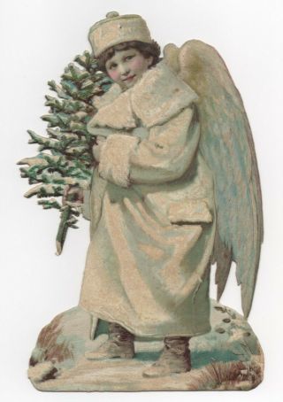 Antique 19th C German Christmas Die Cut Snow Angel Victorian Embossed Scrap 8 "
