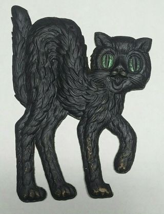 Antique German Halloween Black Cat Diecut Heavily Embossed