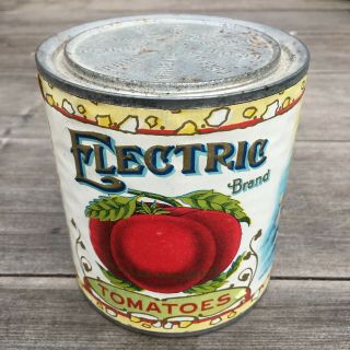 Vintage Antique General Store Tin Can Electric Brand Tomatoes Onley & Floyd
