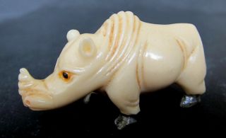 Vintage Japanese Ivory Colored Bone Netsuke - A White Archaic Rhino
