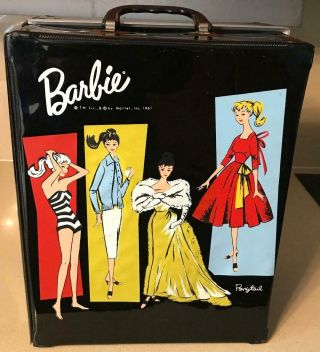 Black Double 1961 Vintage Barbie Ponytail Doll Trunk/case Mattel