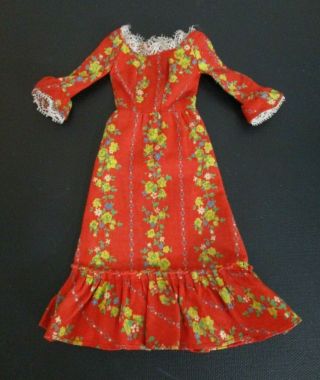 Vintage Mod Barbie 3360 Pleasantly Peasanty Red Floral Peasant Dress