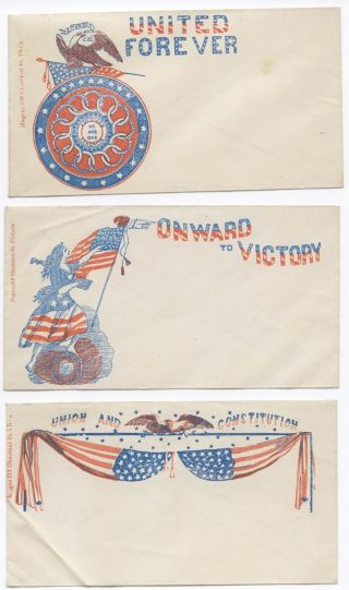 3 Rare Civil War 1860s Patriotic Union Covers Envelopes Magee Philadelphia