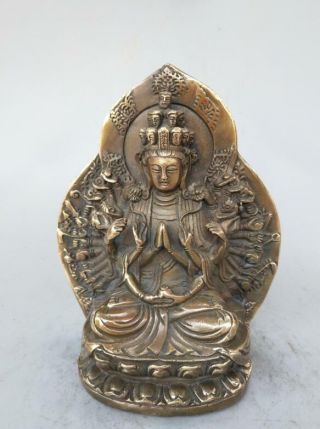 Chinese Carved Pure Copper Brass Bronze Thousand - Hand Kwan - Yin Buddha Statue