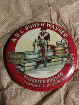 Vintage 1910s Rare A B C Power Washer Celluloid Pocket Mirror Farm Home Sign Old