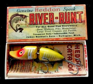 Vintage Heddon Jointed River Runt Spook 9330xry Yellow Shore