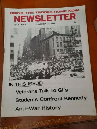 Vietnam War Anti War Bring The Troops Home Now Newsletter Nov.  23 1966 Rare