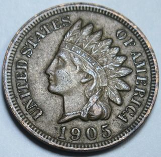 1905 Au Details Us Indian Head Penny 1 Cent Antique Old U.  S.  Currency Money Coin
