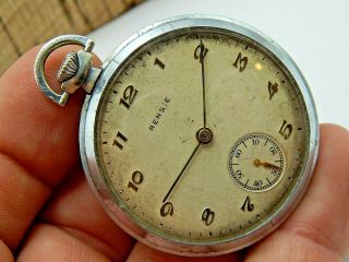 Vintage 17 Jewel Swiss Made Nickel Chrome Rensie Pocket Watch 12 Size Gents