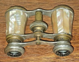 Antique Chevalier Paris Brass And Intact Mother Of Pearl Opera Glasses