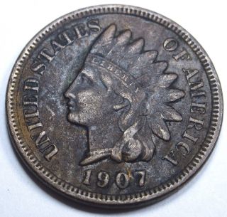 1907 Vf - Xf Us Indian Head Penny Cent Antique U.  S.  Vintage Old Currency Usa Money