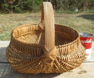 Antique Primitive 12 " Oak Splint Buttocks Egg Gathering Basket Farm Made