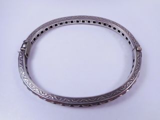 Antique Art Deco Sterling Silver Channel Set Rhinestone Hinged Bangle Bracelet 2