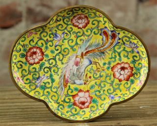 Antique Chinese 18th/19th C Ching Canton Enamel Bronze Tray Exotic Bird No Reser
